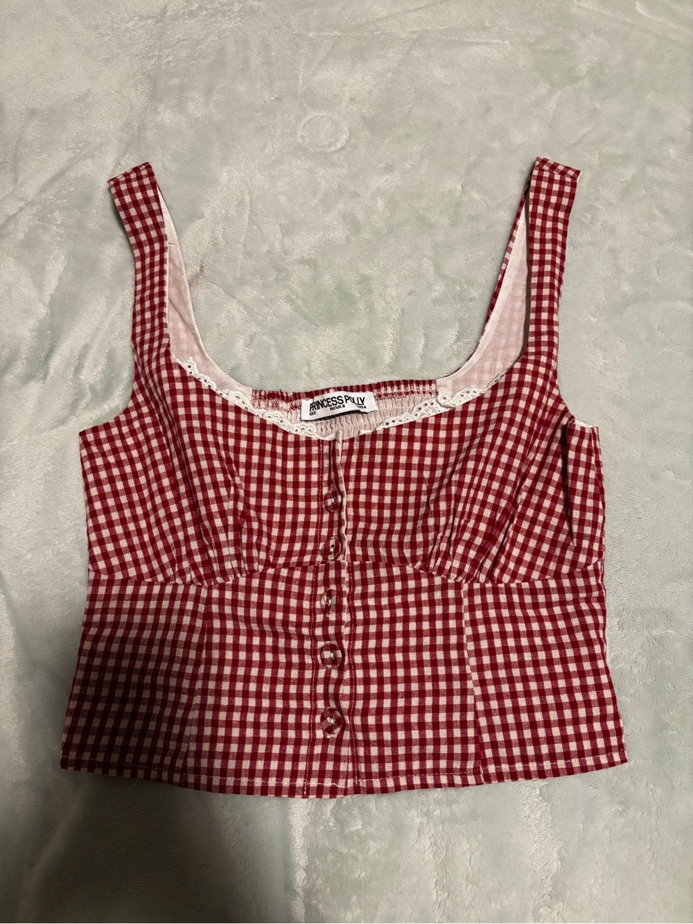 Princess Polly Red Gingham Crop Button Tank